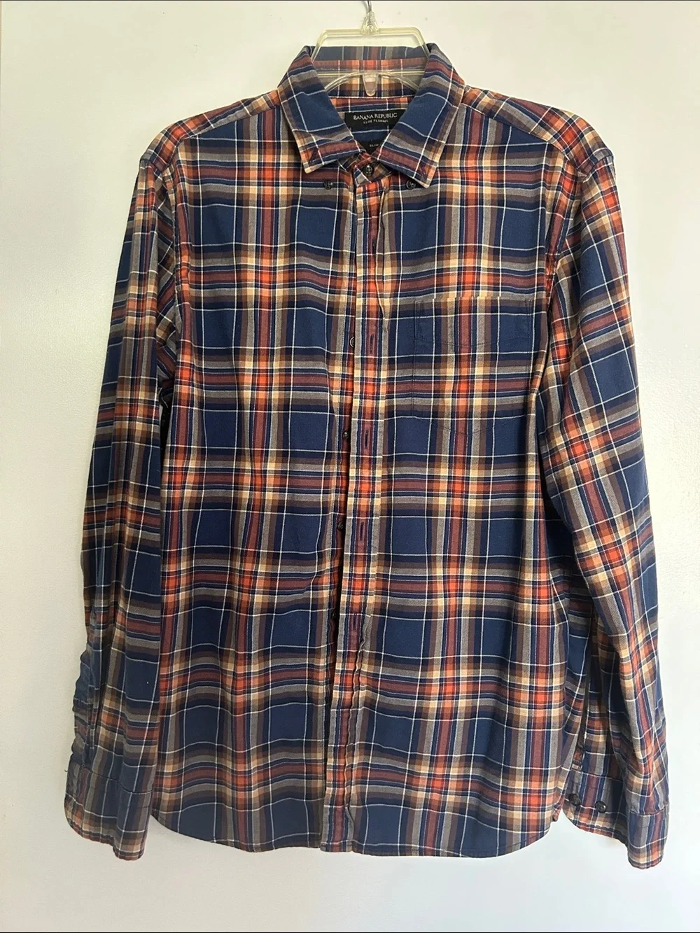 Banana Republic Navy & Orange Plaid Cotton Button-Down Shirt